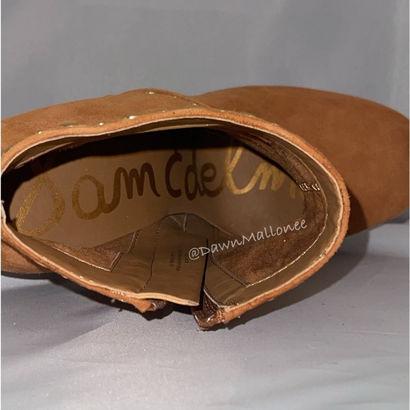 Sam Edelman Chandler Brown Suede Gold Studded High-Heel Ankle Boot 8 - Picture 9 of 14